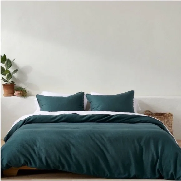 NWT Full/Queen Heavyweight Linen Blend Duvet Cover & Sham Set Dark Teal Blue - Picture 4 of 6